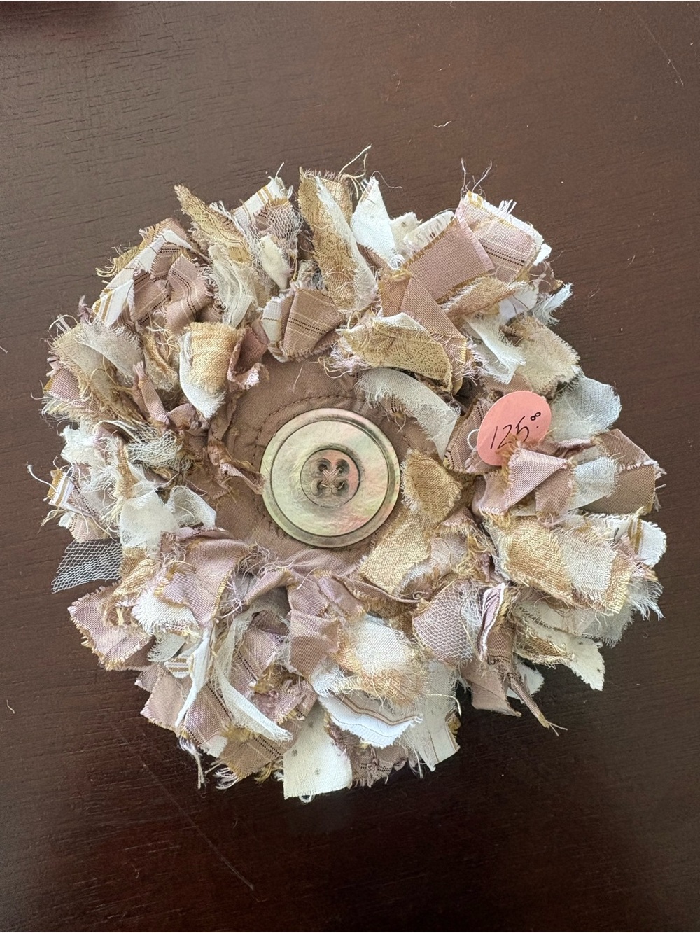 Handmade Fabric Flower Brooch in Blush, Cream & Tan
